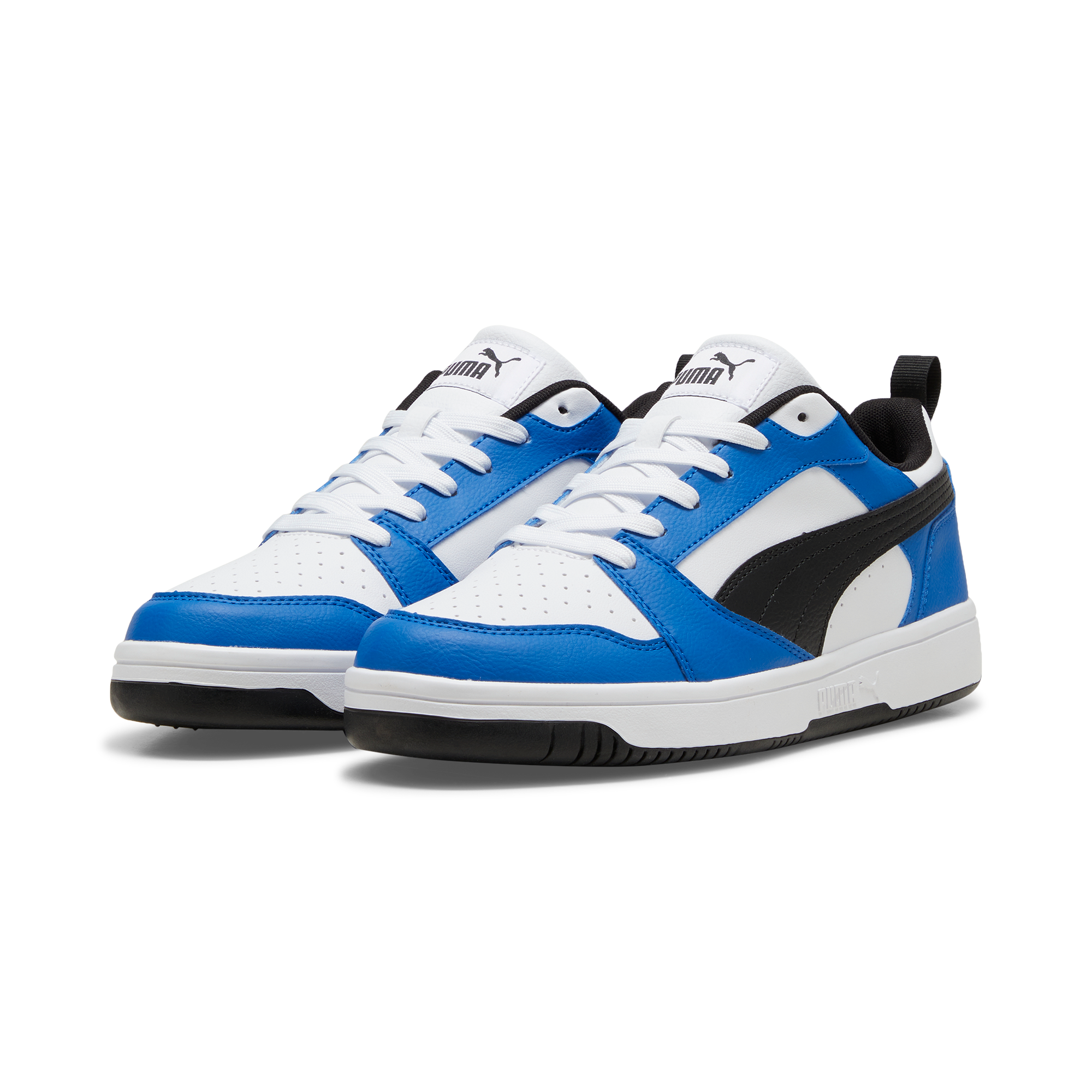 Sneakers bianche da uomo con dettagli blu e neri Puma Rebound v6 Low, Brand, SKU s322500372, Immagine 0